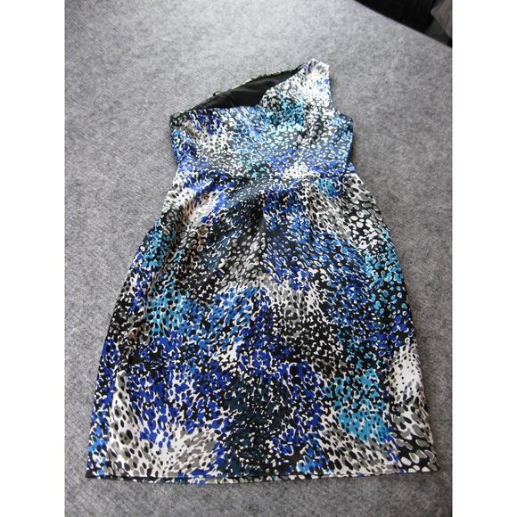 Maggy London Dress Women 8 Blue One Shoulder Satin Ruched Flattering Ladies - Picture 5 of 15